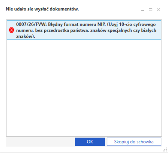 Błędny format numeru NIP. (Uzyj 10-cio cyfrowego numeru, bez przedrostka państwa, znaków specjalnych czy białych znaków) 