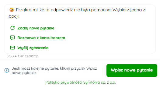 Opcje do wyboru po błędnych odpowiedziach konsultanta